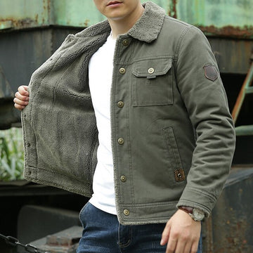 Aidase Men Bomber Jacket New Men's Winter Coat Plus Velvet Thickening Green Middle-aged Casual Jacket Short Tooling Loose Jacket Men aidase-shop